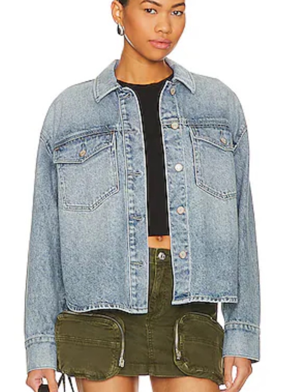 Pistola Mandy Cropped Shacket denim jean jacket ladies size large